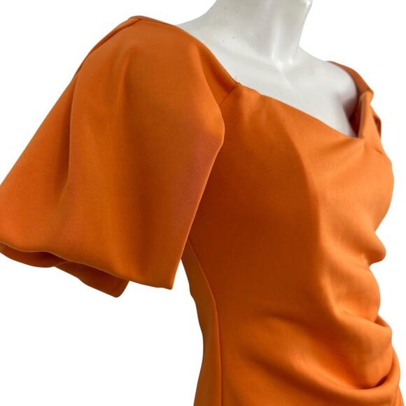 Asos Design Womens Orange Ruched Off The Shoulder Puff Sleeve Sheath Dress sz 10 - Picture 4 of 16